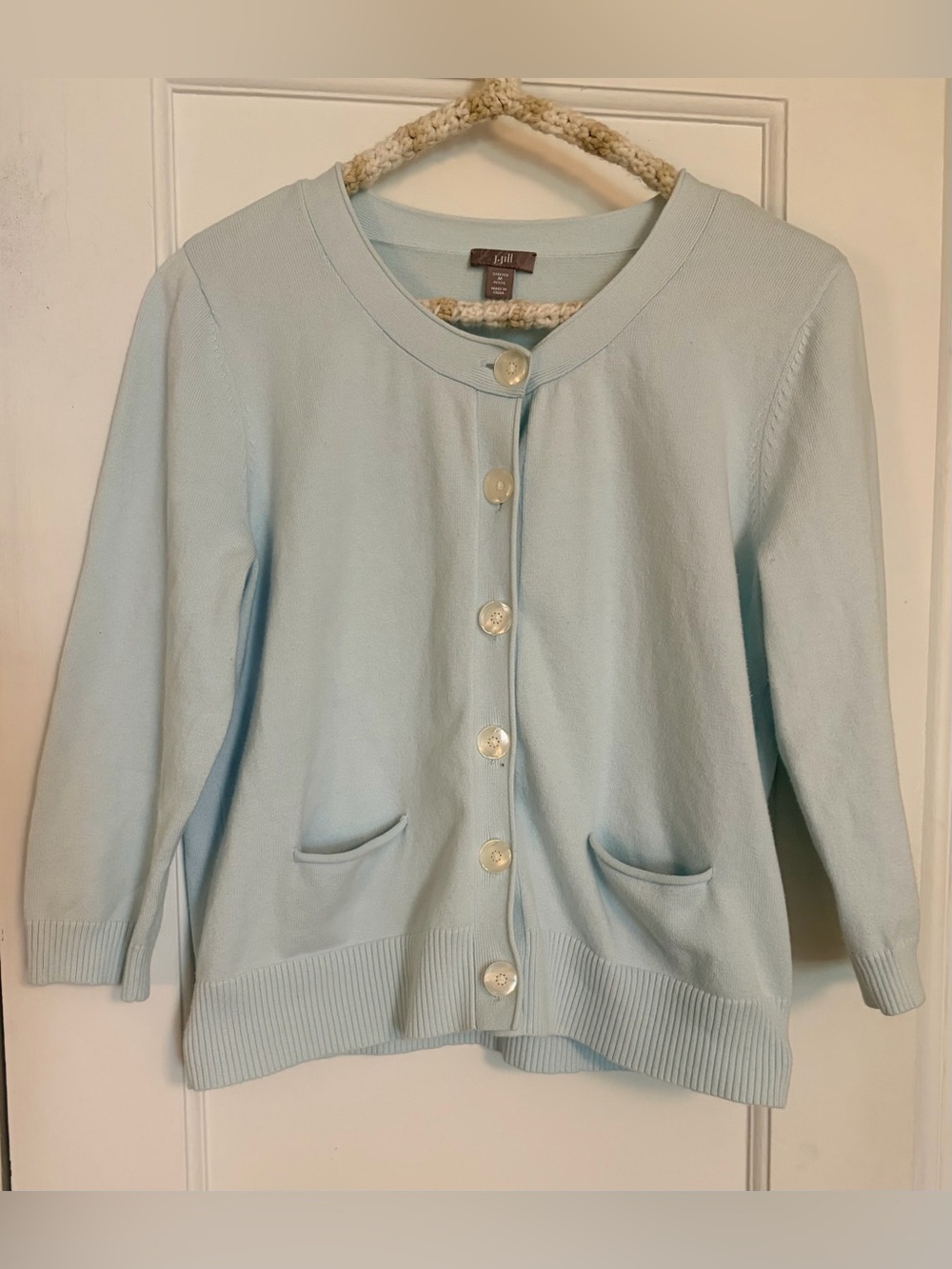 J. Jill Stretch Light Blue Cotton Button-Front Cardigan